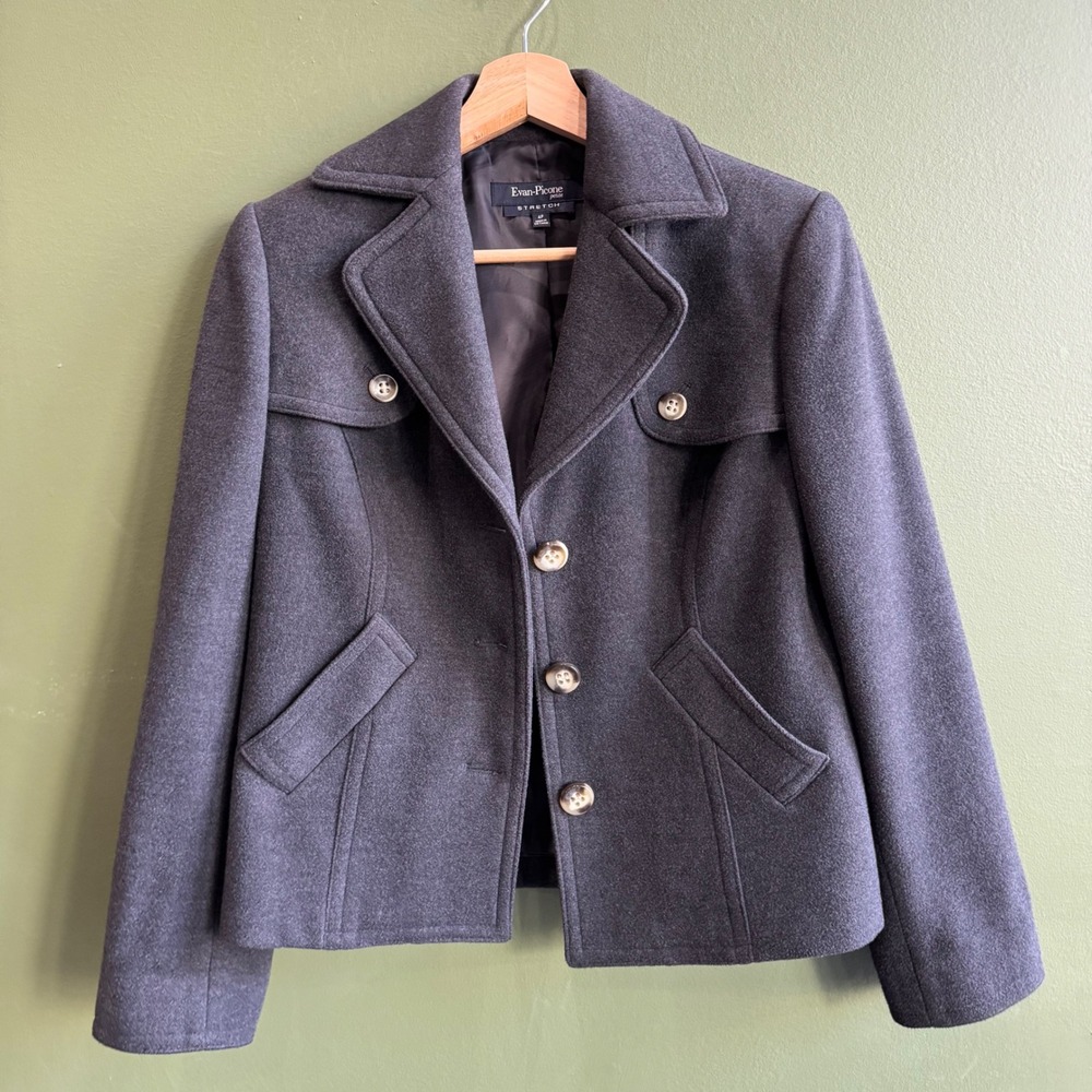 Evan Picone Petite 4P Gray Stretch Blazer Wool Career Jacket Office - Picture 12 of 12